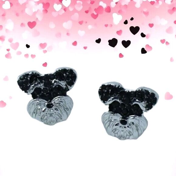 Adorable Rhinestones Schnauzer DOG Stud Earrings - Picture 1 of 5